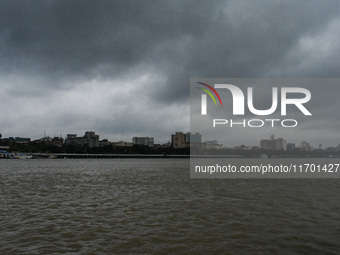 Storm clouds are seen over Kolkata, India, on October 24, 2024, as Severe Cyclonic Storm Dana starts its landfall process. The Regional Mete...