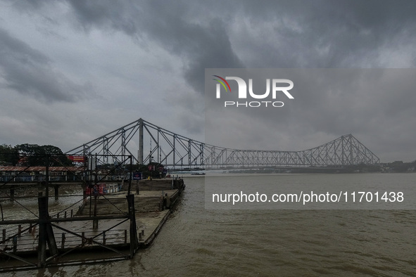 Storm clouds are seen over Kolkata, India, on October 24, 2024, as Severe Cyclonic Storm Dana starts its landfall process. The Regional Mete...