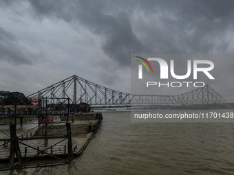 Storm clouds are seen over Kolkata, India, on October 24, 2024, as Severe Cyclonic Storm Dana starts its landfall process. The Regional Mete...