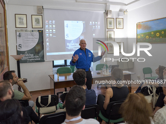 Daniel M. "Danny" Olivas, a NASA astronaut, is at the Pugliese Academy of Sciences in Bari, Italy, on October 4, 2024, for a conference on e...