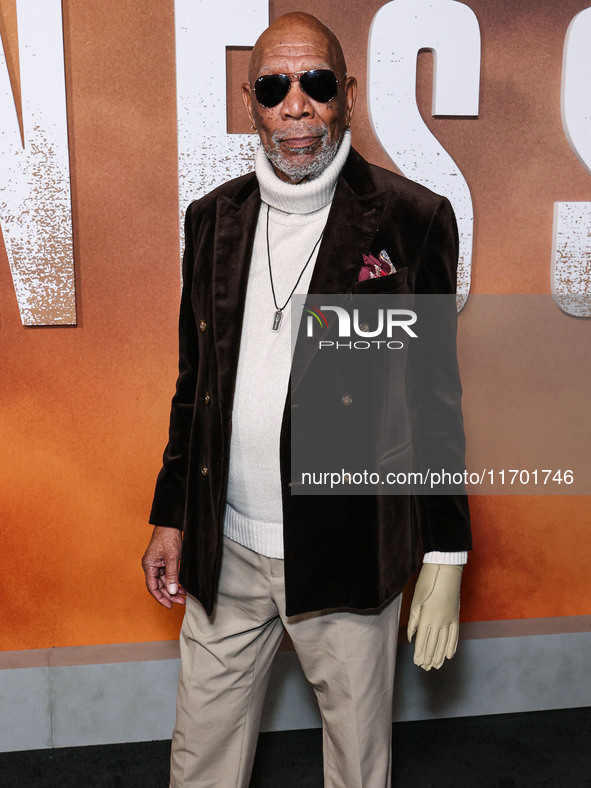 Morgan Freeman arrives at the Los Angeles Premiere Of Paramount+'s Original Series 'Lioness' Season 2 held at the Academy of Motion Picture...