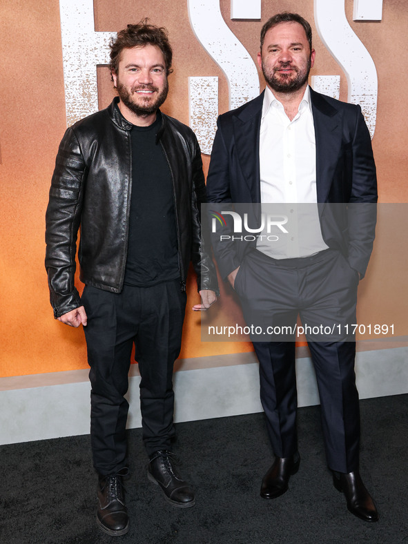 Emile Hirsch and Austin Hebert arrive at the Los Angeles Premiere Of Paramount+'s Original Series 'Lioness' Season 2 held at the Academy of...