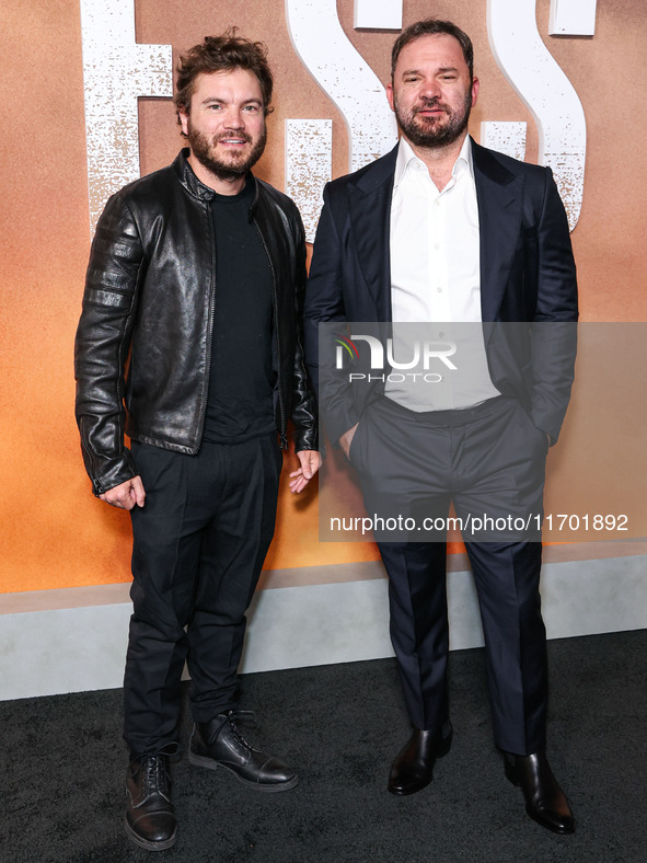 Emile Hirsch and Austin Hebert arrive at the Los Angeles Premiere Of Paramount+'s Original Series 'Lioness' Season 2 held at the Academy of...