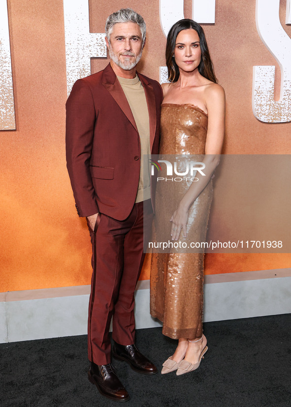 Dave Annable and wife Odette Annable arrive at the Los Angeles Premiere Of Paramount+'s Original Series 'Lioness' Season 2 held at the Acade...