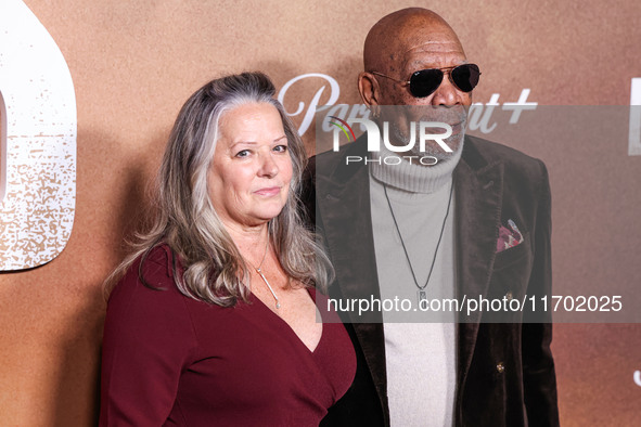 Lori McCreary and Morgan Freeman arrive at the Los Angeles Premiere Of Paramount+'s Original Series 'Lioness' Season 2 held at the Academy o...