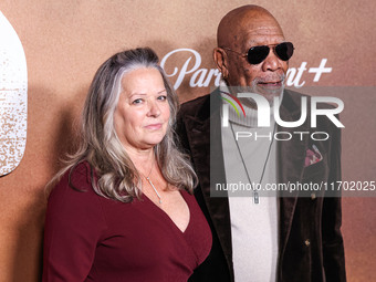 Lori McCreary and Morgan Freeman arrive at the Los Angeles Premiere Of Paramount+'s Original Series 'Lioness' Season 2 held at the Academy o...