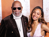 Morgan Freeman and Zoe Saldana arrive at the Los Angeles Premiere Of Paramount+'s Original Series 'Lioness' Season 2 held at the Academy of...