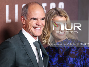 Michael Kelly and wife Karyn Kelly arrive at the Los Angeles Premiere Of Paramount+'s Original Series 'Lioness' Season 2 held at the Academy...