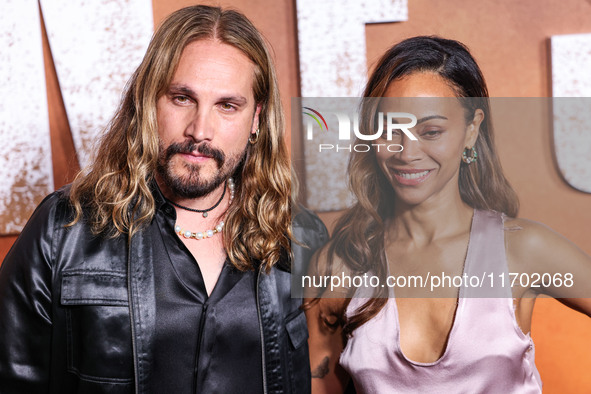 Marco Perego-Saldana and wife Zoe Saldana arrive at the Los Angeles Premiere Of Paramount+'s Original Series 'Lioness' Season 2 held at the...