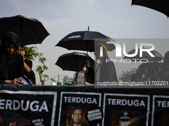 Human rights activists participate in the 837th Aksi Kamisan, or Thursday's Protest, in front of the Merdeka Palace in Jakarta, Indonesia, o...