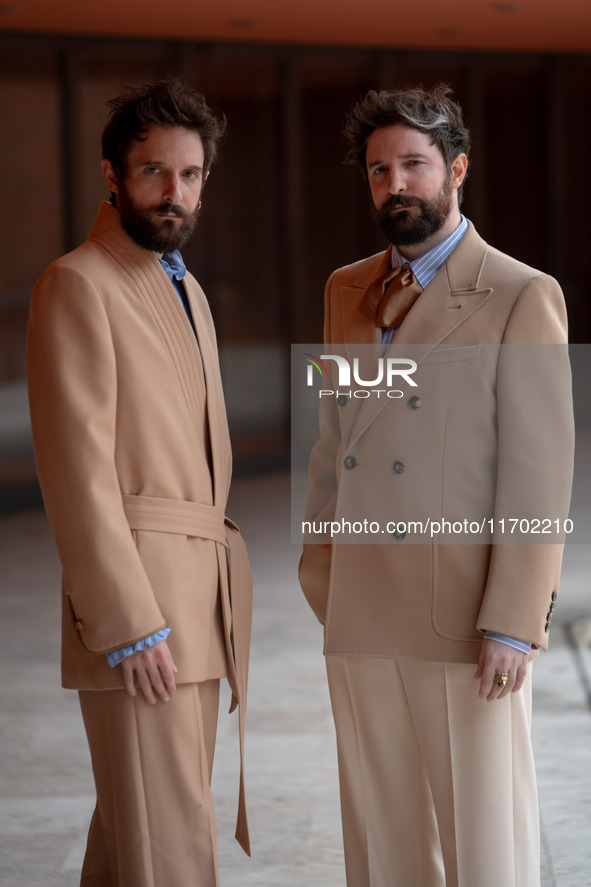 Fabio D'Innocenzo and Damiano D'Innocenzo attend the Fabio And Damiano D'Innocenzo red carpet during the 19th Rome Film Festival at Auditori...