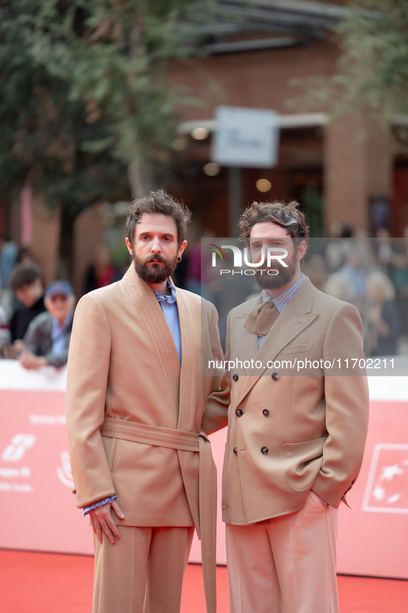 Fabio D'Innocenzo and Damiano D'Innocenzo attend the Fabio And Damiano D'Innocenzo red carpet during the 19th Rome Film Festival at Auditori...