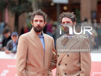 Fabio D'Innocenzo and Damiano D'Innocenzo attend the Fabio And Damiano D'Innocenzo red carpet during the 19th Rome Film Festival at Auditori...