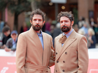 Fabio D'Innocenzo and Damiano D'Innocenzo attend the Fabio And Damiano D'Innocenzo red carpet during the 19th Rome Film Festival at Auditori...