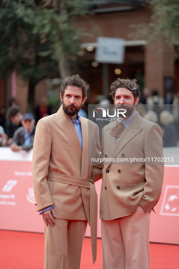 Fabio D'Innocenzo and Damiano D'Innocenzo attend the Fabio And Damiano D'Innocenzo red carpet during the 19th Rome Film Festival at Auditori...