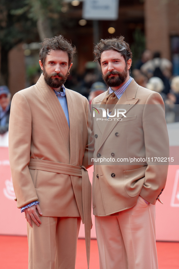 Fabio D'Innocenzo and Damiano D'Innocenzo attend the Fabio And Damiano D'Innocenzo red carpet during the 19th Rome Film Festival at Auditori...