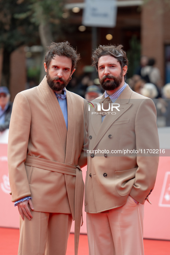 Fabio D'Innocenzo and Damiano D'Innocenzo attend the Fabio And Damiano D'Innocenzo red carpet during the 19th Rome Film Festival at Auditori...