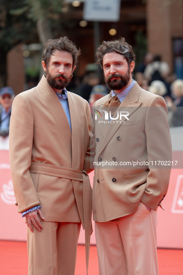 Fabio D'Innocenzo and Damiano D'Innocenzo attend the Fabio And Damiano D'Innocenzo red carpet during the 19th Rome Film Festival at Auditori...