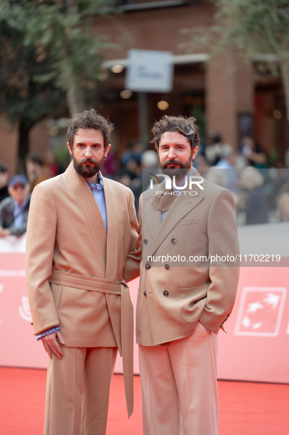 Fabio D'Innocenzo and Damiano D'Innocenzo attend the Fabio And Damiano D'Innocenzo red carpet during the 19th Rome Film Festival at Auditori...