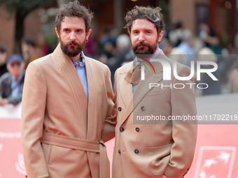 Fabio D'Innocenzo and Damiano D'Innocenzo attend the Fabio And Damiano D'Innocenzo red carpet during the 19th Rome Film Festival at Auditori...