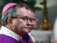 Bishop Damian Muskus during the funeral of priest Jerzy Bryla in Krakow, Poland on October 24, 2024. (