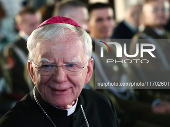 Archbishop of Krakow Marek Jedraszewski during the ceremony at Museum of Polish Aviation in Krakow, Poland on October 24, 2024. (