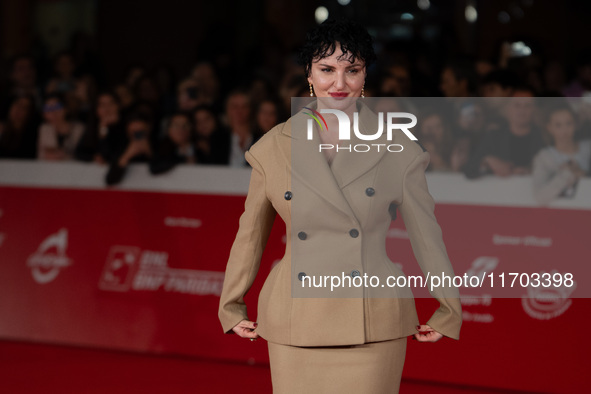 Arisa attends the ''Il Ragazzo Dai Pantaloni Rosa'' red carpet during the 19th Rome Film Festival at Auditorium Parco Della Musica in Rome,...