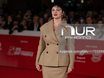 Arisa attends the ''Il Ragazzo Dai Pantaloni Rosa'' red carpet during the 19th Rome Film Festival at Auditorium Parco Della Musica in Rome,...