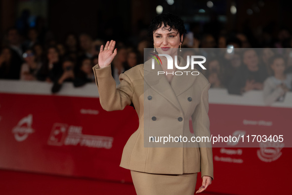 Arisa attends the ''Il Ragazzo Dai Pantaloni Rosa'' red carpet during the 19th Rome Film Festival at Auditorium Parco Della Musica in Rome,...