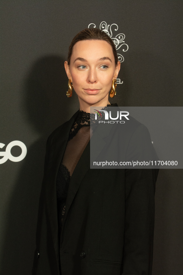 Antonia Bergman, a German actress, poses on the red carpet before the closing award ceremony of the Cologne Film Festival 2024 at E-Werk in...