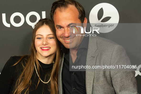 Thomas Becker, the head of program director of Phoenix, and Smilla Felgner, a German actress, pose on the red carpet at E-werk in Cologne, G...