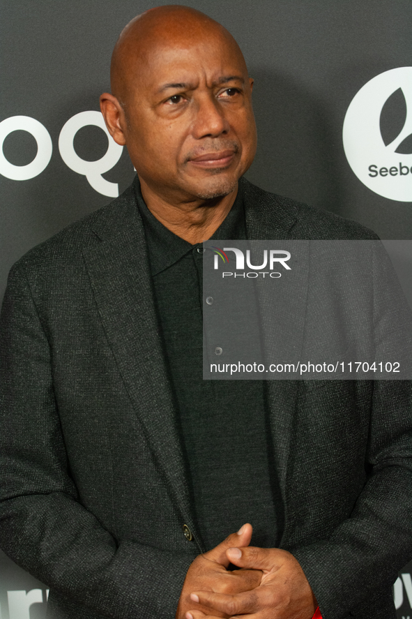 Raoul Peck, a Haitian filmmaker, poses on the red carpet before the closing award ceremony of the Cologne Film Festival 2024 at E-Werk in Co...