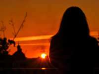 The sun sets over the skyline of Lviv in Lviv, Ukraine, on October 24, 2024. NO USE RUSSIA. NO USE BELARUS. (