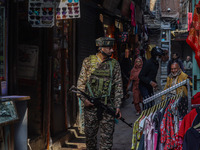 An Indian security personnel watches over as he guards along a road in Srinagar, Jammu and Kashmir, on October 25, 2024. Security is beefed...