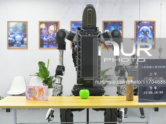 A humanoid robot of iFlytek is pictured at the 7th World Sound Expo and the 2024 IFlytek Global 1024 Developer Festival in Hefei, China, on...