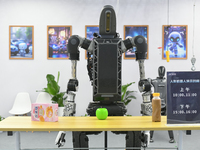 A humanoid robot of iFlytek is pictured at the 7th World Sound Expo and the 2024 IFlytek Global 1024 Developer Festival in Hefei, China, on...