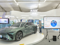 A Chinese new energy vehicle with an intelligent cabin is pictured at the 7th World Sound Expo and the 2024 IFlytek Global 1024 Developer Fe...