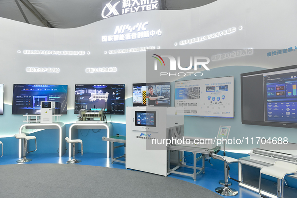 Exhibits of China's National Intelligent Voice Innovation Center are pictured at the 7th World Sound Expo and IFlytek Global 1024 Developer...