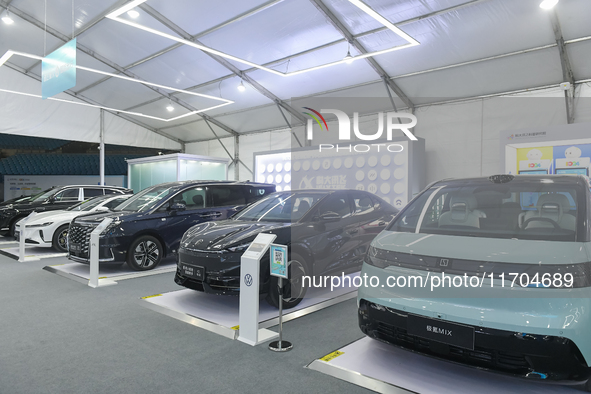 Chinese new energy vehicles with an intelligent cabin are pictured at the 7th World Sound Expo and the 2024 IFlytek Global 1024 Developer Fe...