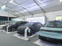 Chinese new energy vehicles with an intelligent cabin are pictured at the 7th World Sound Expo and the 2024 IFlytek Global 1024 Developer Fe...