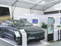 A Chinese new energy vehicle with an intelligent cabin is pictured at the 7th World Sound Expo and the 2024 IFlytek Global 1024 Developer Fe...