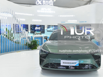 A Chinese new energy vehicle with an intelligent cabin is pictured at the 7th World Sound Expo and the 2024 IFlytek Global 1024 Developer Fe...