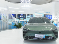 A Chinese new energy vehicle with an intelligent cabin is pictured at the 7th World Sound Expo and the 2024 IFlytek Global 1024 Developer Fe...