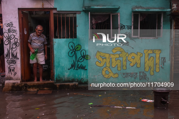 A flooded road is seen in Kolkata, India, on October 25, 2024, after heavy rain brought by the landfall of Cyclone Dana. Cyclone Dana makes...