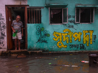 A flooded road is seen in Kolkata, India, on October 25, 2024, after heavy rain brought by the landfall of Cyclone Dana. Cyclone Dana makes...