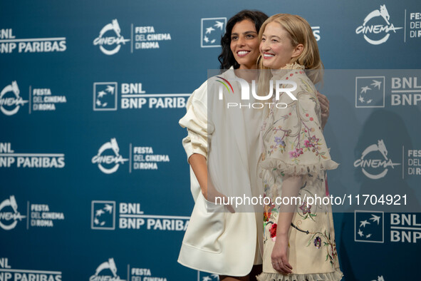 Irene Maiorino and Alba Rohwacher attend the ''L'Amica Geniale. Storia Della Bambina Perduta'' photocall during the 19th Rome Film Festival...