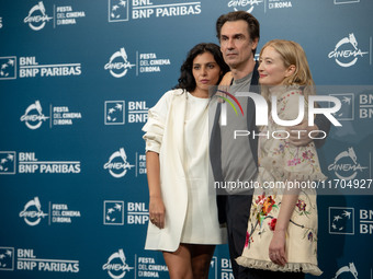 Irene Maiorino, Fabrizio Gifuni, and Alba Rohrwacher attend the ''L'Amica Geniale. Storia Della Bambina Perduta'' photocall during the 19th...