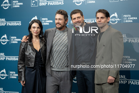 Giulia Ercolini, James Franco, Francesco Di Napoli, and Claudio Giovannesi attend the ''Hey Joe'' photocall during the 19th Rome Film Festiv...