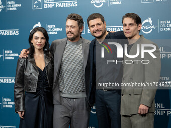 Giulia Ercolini, James Franco, Francesco Di Napoli, and Claudio Giovannesi attend the ''Hey Joe'' photocall during the 19th Rome Film Festiv...