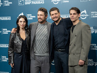 Giulia Ercolini, James Franco, Francesco Di Napoli, and Claudio Giovannesi attend the ''Hey Joe'' photocall during the 19th Rome Film Festiv...